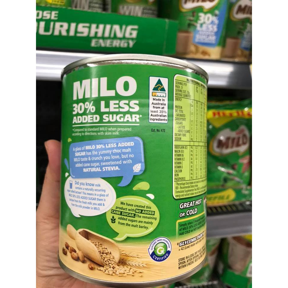 Sữa Nestle Milo 30% Less Added Sugar 395g - lượng đường giảm 30% của Úc