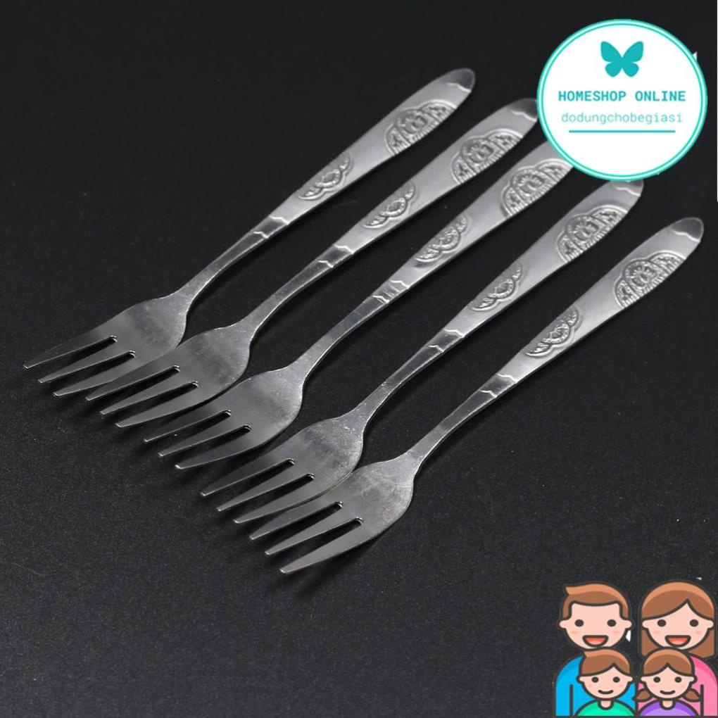Set 5 cái Dĩa Inox Đẹp Giá Tốt, Nĩa inox 3 chân sáng bóng bền đẹp ăn hoa quả trái cây bánh kem