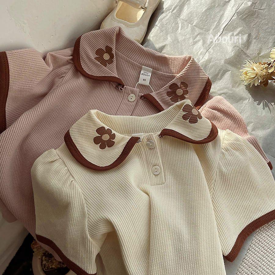 Áo polo Ngắn Tay In Hình Bánh Waffle Phong Cách Hàn Quốc Dành Cho Bé Gái