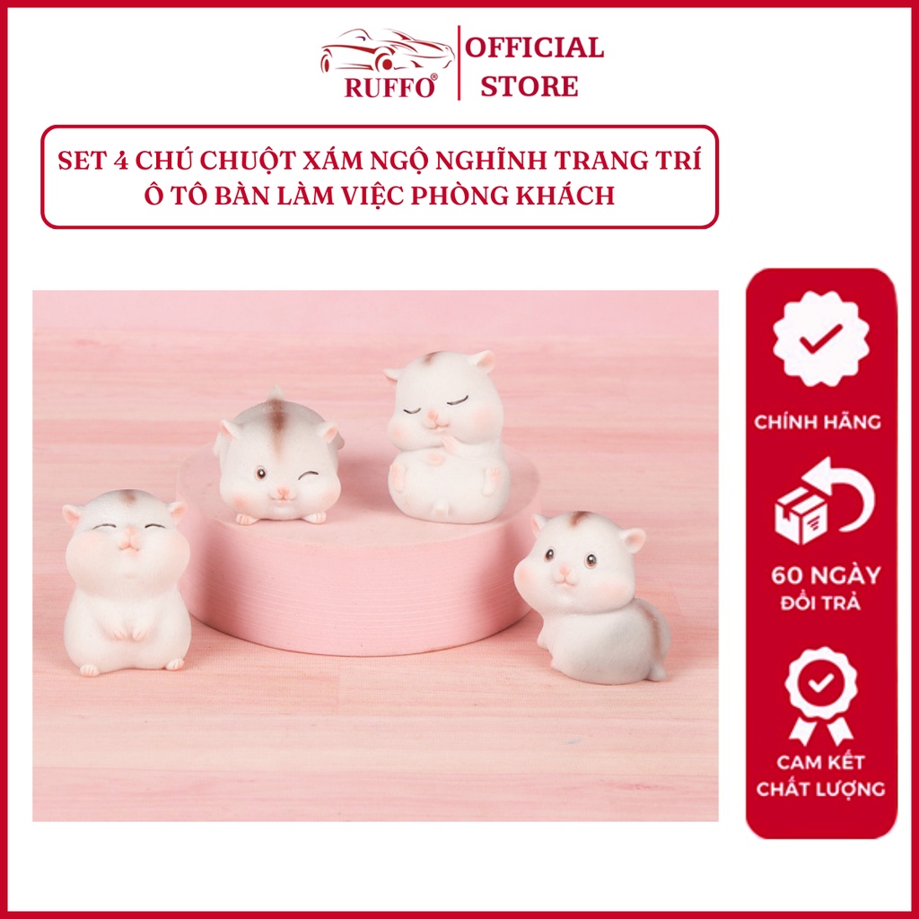 Mô Hình Trang Trí Xe Hơi Bàn Làm Việc Phòng Khách Phòng Ngủ Bộ 4 Chú Chuột Xám Ruffo Đáng Yêu Hàng Cao Cấp Giá Rẻ