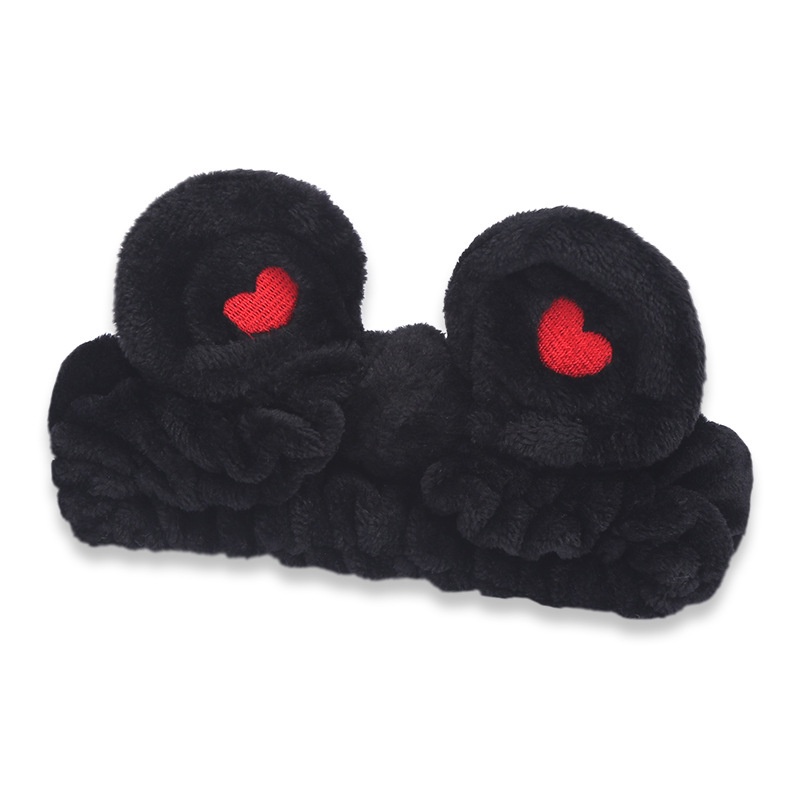 Băng đô vải lông thắt nơ thêu hình trái tim xinh xắn cho nữ khi rửa mặt/tập yoga