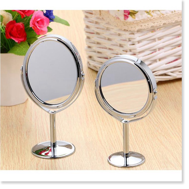 Gương mini  🗣️ GIÁ VỐN Gương tròn trang điểm 2 mặt gương, kính không gỉ, khung bằng inox 3561