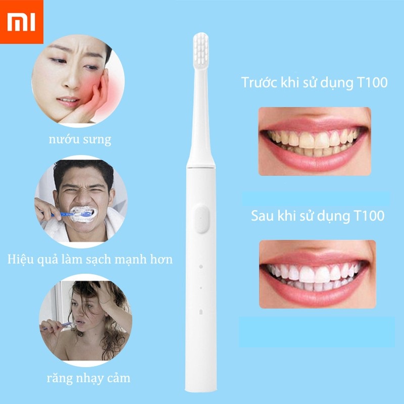 Bàn Chải Đánh Răng Điện Xiaomi Mijia T100 Bảo Vệ Nướu, Làm Sạch Cực Nhanh, Chải Sạch Đều Êm Ái, Chống Nước IPX7, Pin Sạc