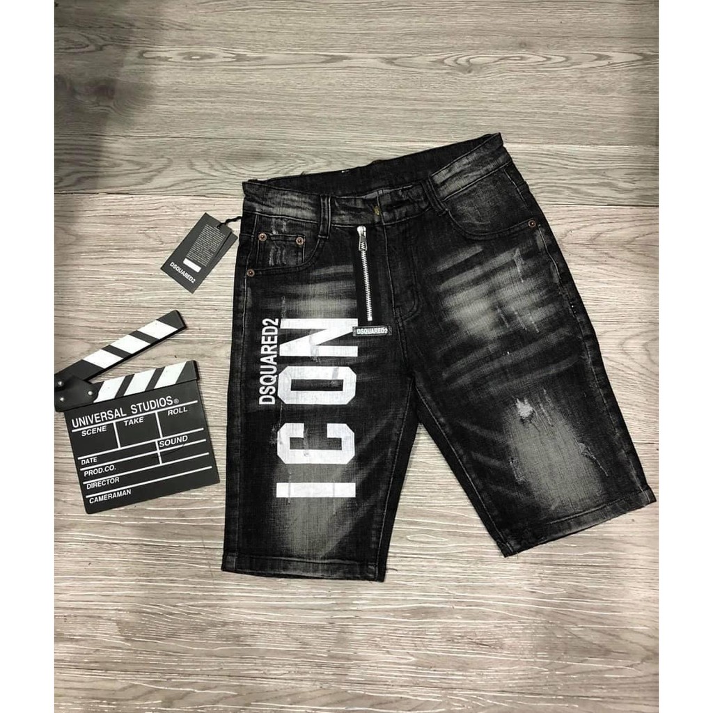 Quần short jean nam in chữ, mix khóa kéo độc lạ, vải dày dặn co giãn bốn chiều form regular 005