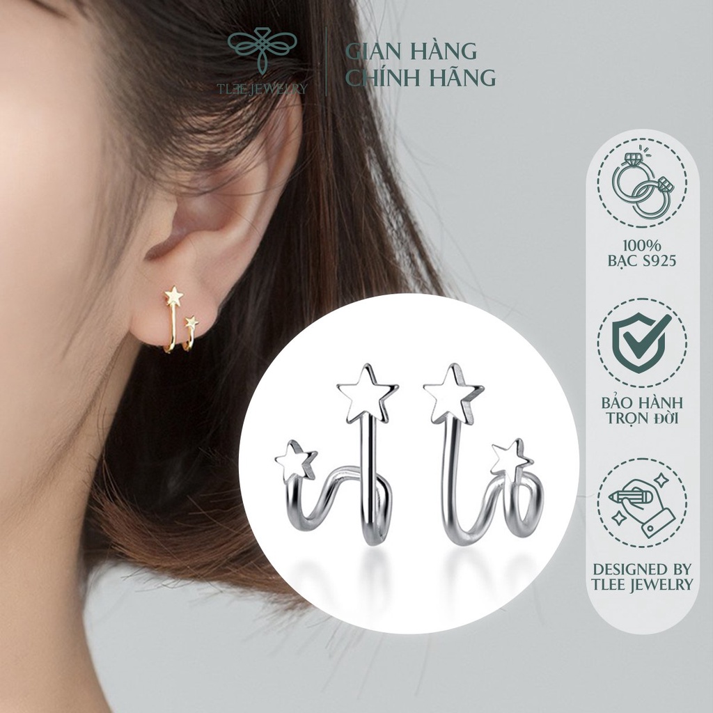 Khuyên tai bạc nữ TLEE sao kép xoắn basic nữ tính NCJ B0104