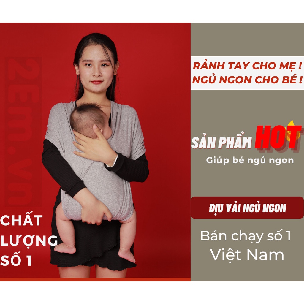 Địu vải em bé sling Cao Cấp 2Em ngủ ngon - chỉnh Size - Trợ lực - 0-24 tháng mềm mại, thoáng khí, co giãn