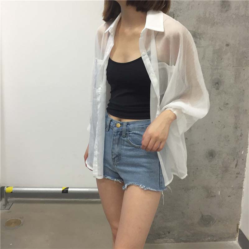 Áo sơ mi Chiffon mỏng form rộng phối túi thời trang cho nữ | BigBuy360 - bigbuy360.vn