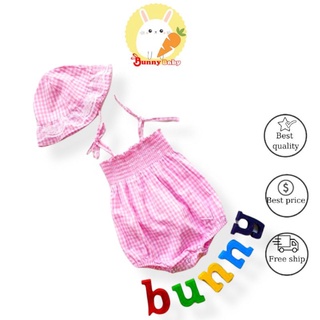 Bộ áo liền quần bé gái hè Bunny bao gồm nón cho bé 5-13kg