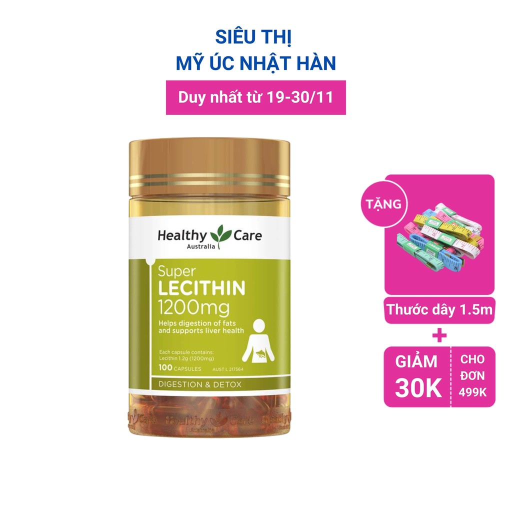 Mầm đậu nành (100 viên) Healthy Care Super Lecithin 1200mg, Úc