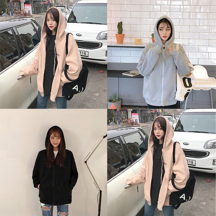 Áo Khoác Thể Thao Có Mũ Trùm Và Khóa Kéo Màu Sắc Tinh Khiết sd5339