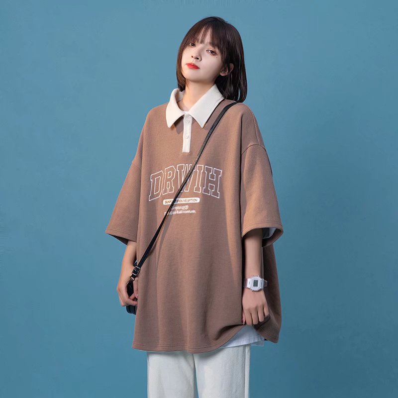 Áo Polo Tay Lỡ Unisex DR Chất Bo Cotton Đẹp,Áo Thun Có Cổ Phong Cách Ullzang