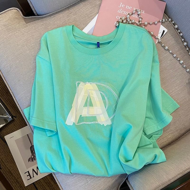 Áo Thun Tay Ngắn Dáng Rộng Màu Xanh Lá Thời Trang Mùa Hè Mới Phong Cách Hàn Quốc Cho Nữ