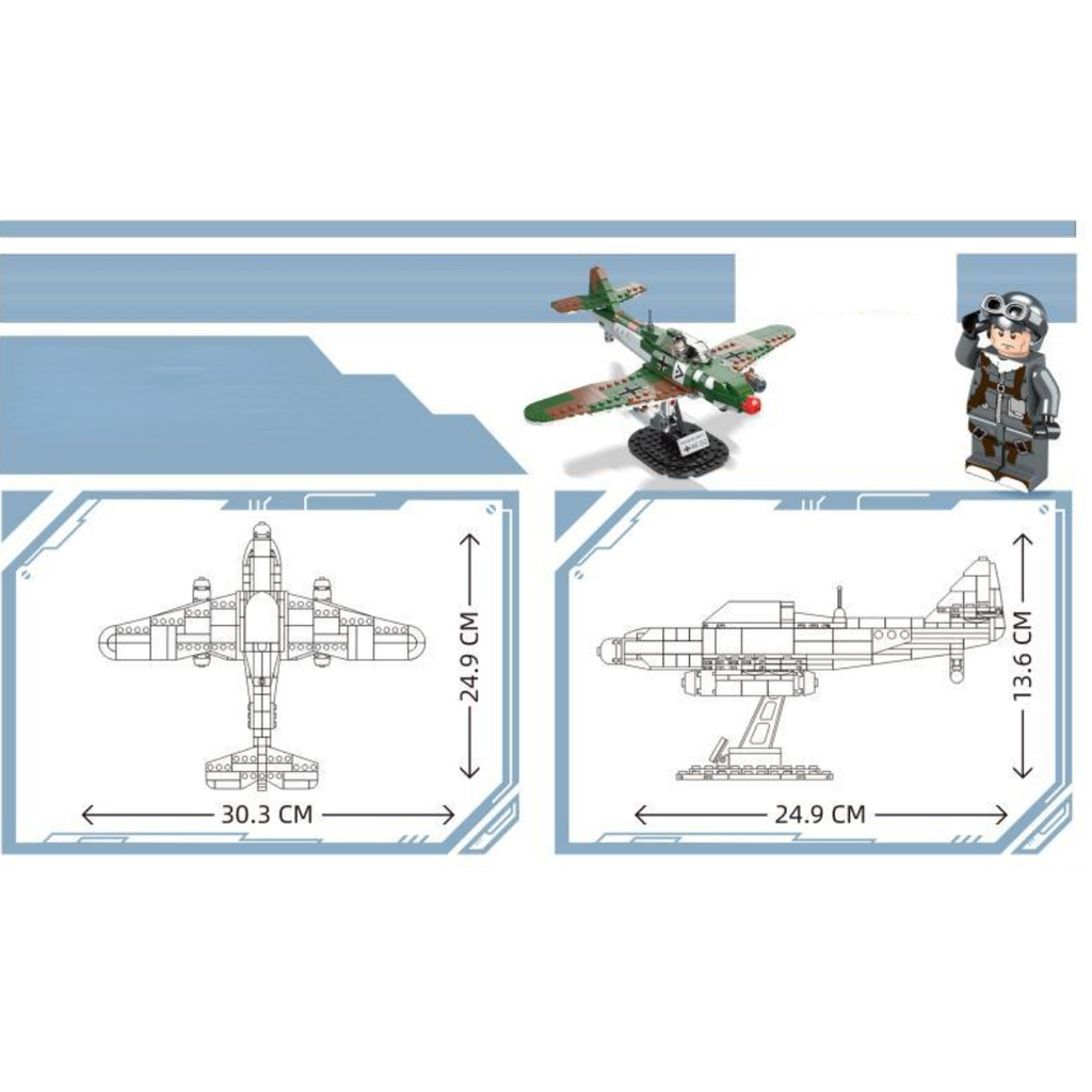 Bộ 427 Mô Hình Máy Bay Chiến Đấu MOC WW2 Messerschmitt ME-262 Schwalbe Đồ Chơi