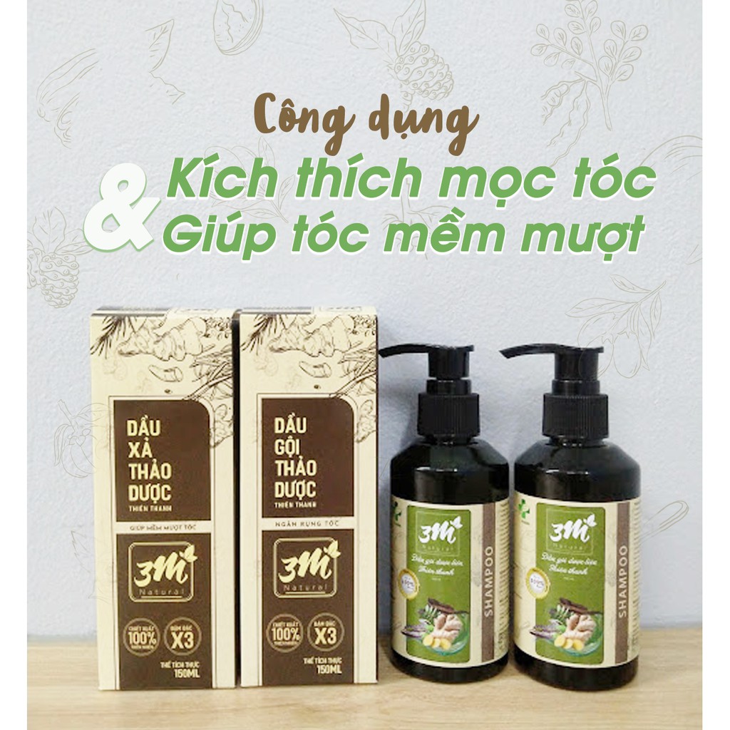 Dầu Gội Trị Rụng Tóc Thảo Dược 3M Natural cho Mẹ bầu Mẹ Sau Sinh - 150ml Siêu tiết kiệm, kích thích mọc tóc sau 2 tháng