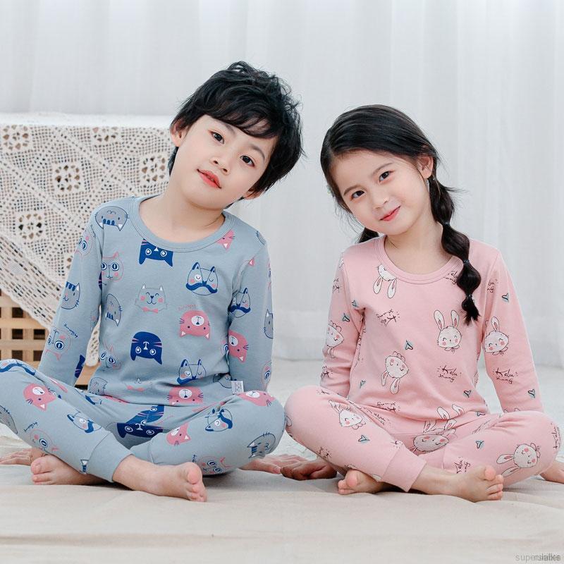 Bộ Đồ Ngủ Pijama Dài Tay Họa Tiết Hoạt Hình Cho Bé Từ 2-8 Tuổi