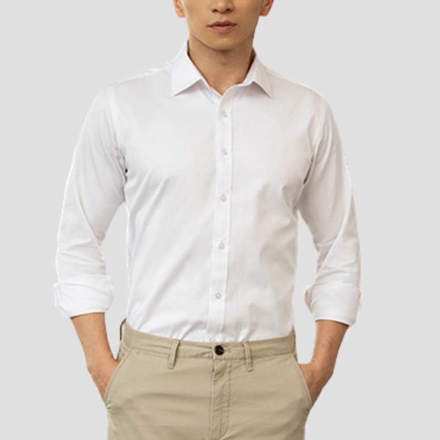 Áo sơ mi trắng nam OFS tay dài công sở dáng ôm vải lụa cotton không nhăn thấm hút mồ hôi tốt