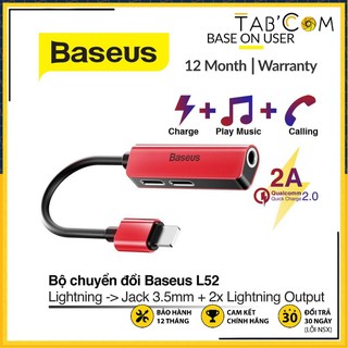 Bộ chuyển cổng Lightning sang Dual Lightning + Audio AUX 3.5mm Baseus L52 cho iPhone/ iPad, hỗ trợ đàm thoại