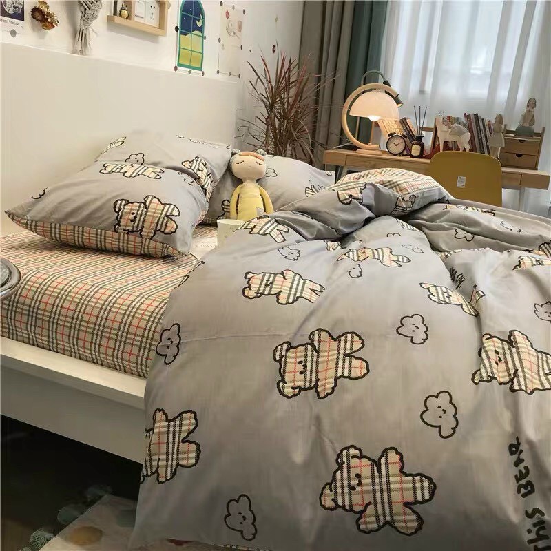 Bộ chăn ga gối Cotton poly M2T bedding Gấu xám BBR, vỏ chăn mền, drap nệm và 2 vỏ gối | BigBuy360 - bigbuy360.vn