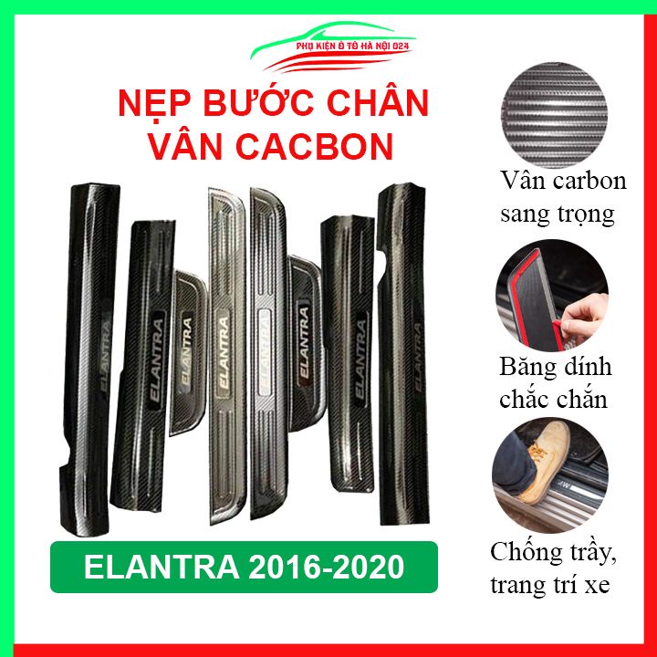 Ốp bậc cửa, nẹp bước chân Elantra 2016-2020 vân cacbon chống trầy bảo vệ trang trí xe