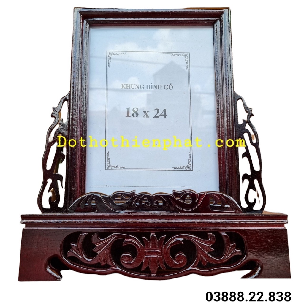 Khung Hình Chạm Gỗ Xà Cừ 18×24 Màu Đen