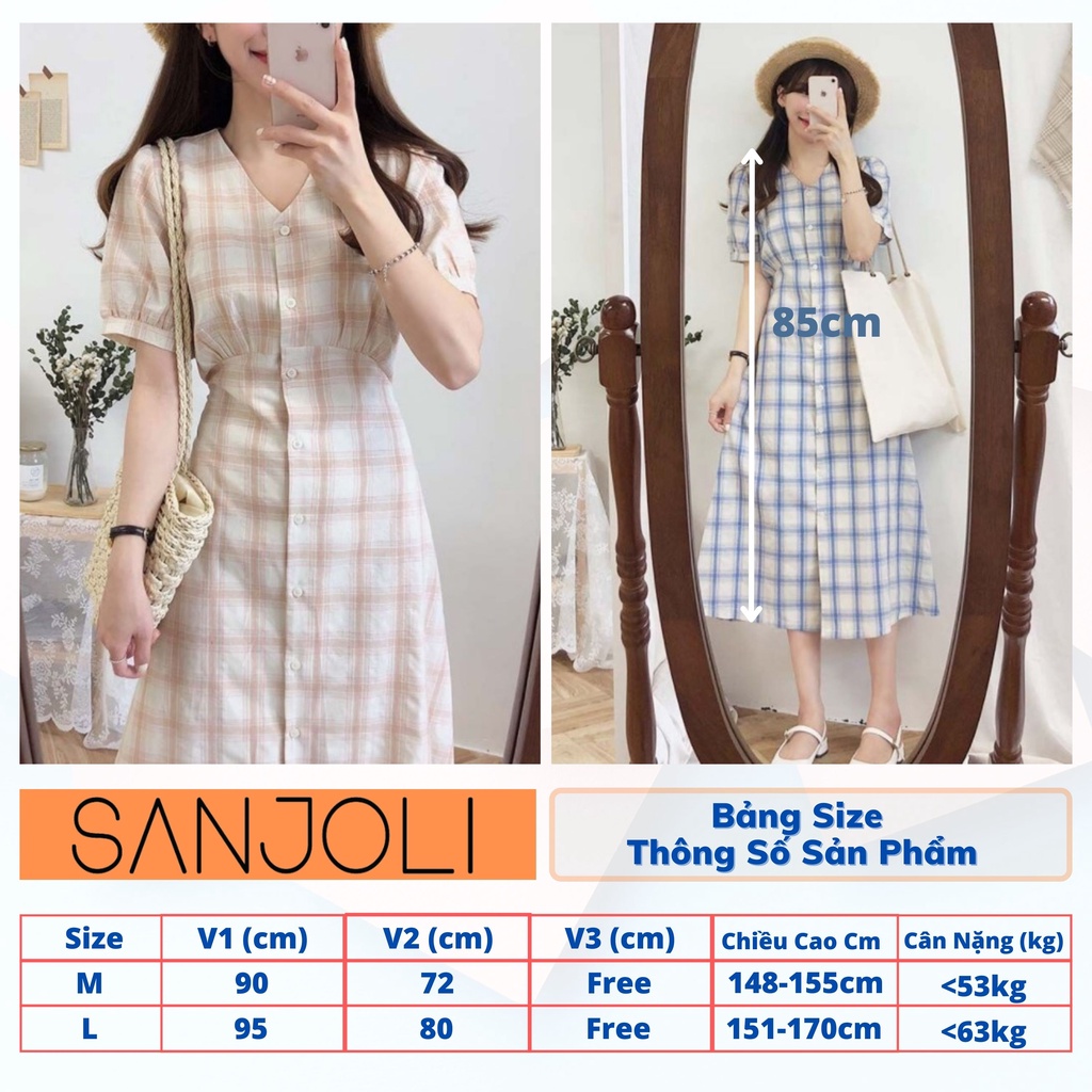 Đầm Caro Tay Phồng SANJOLI Thiết Kế Dáng Dài Hai Dây Thắt Eo Phù Hợp Đi Chơi Dự Tiệc Cưới Đẹp Hai Màu Xanh Hồng VD046 | BigBuy360 - bigbuy360.vn