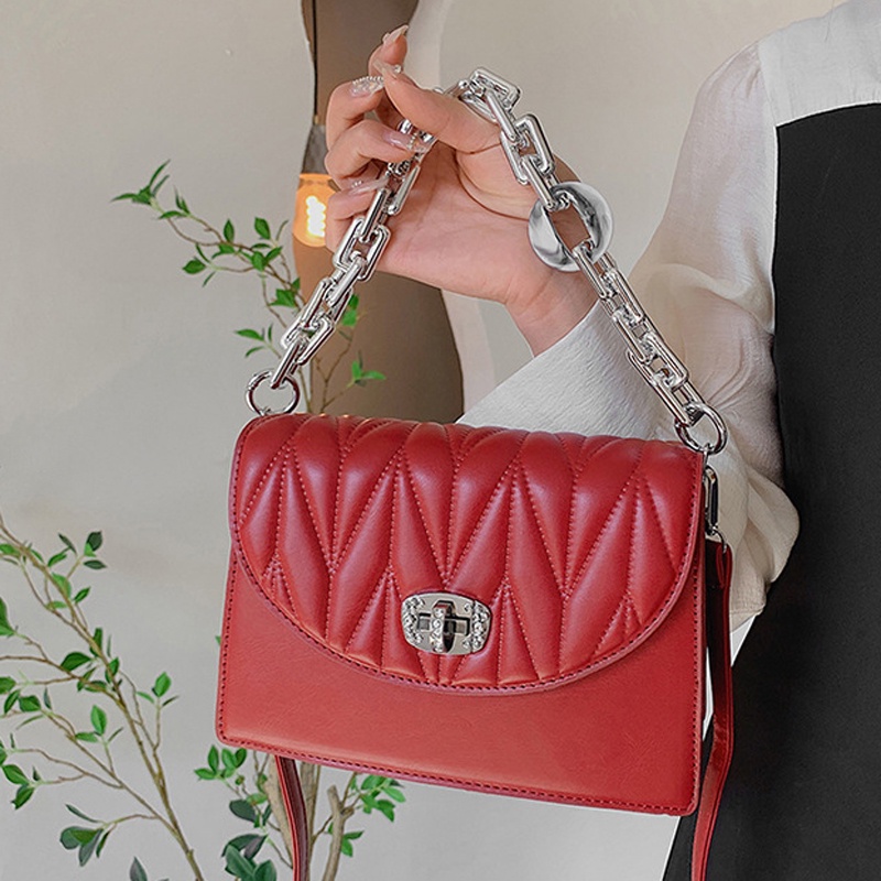 Túi Đeo Vai Hình Vuông Cỡ Nhỏ Màu Trơn Thêu Họa Tiết Thời Trang Cho Nữ