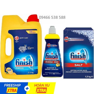 Combo Bột rửa bát Finish 2.5kg+Muối rửa bát Finish 1.2kg+Bóng finish 400ml