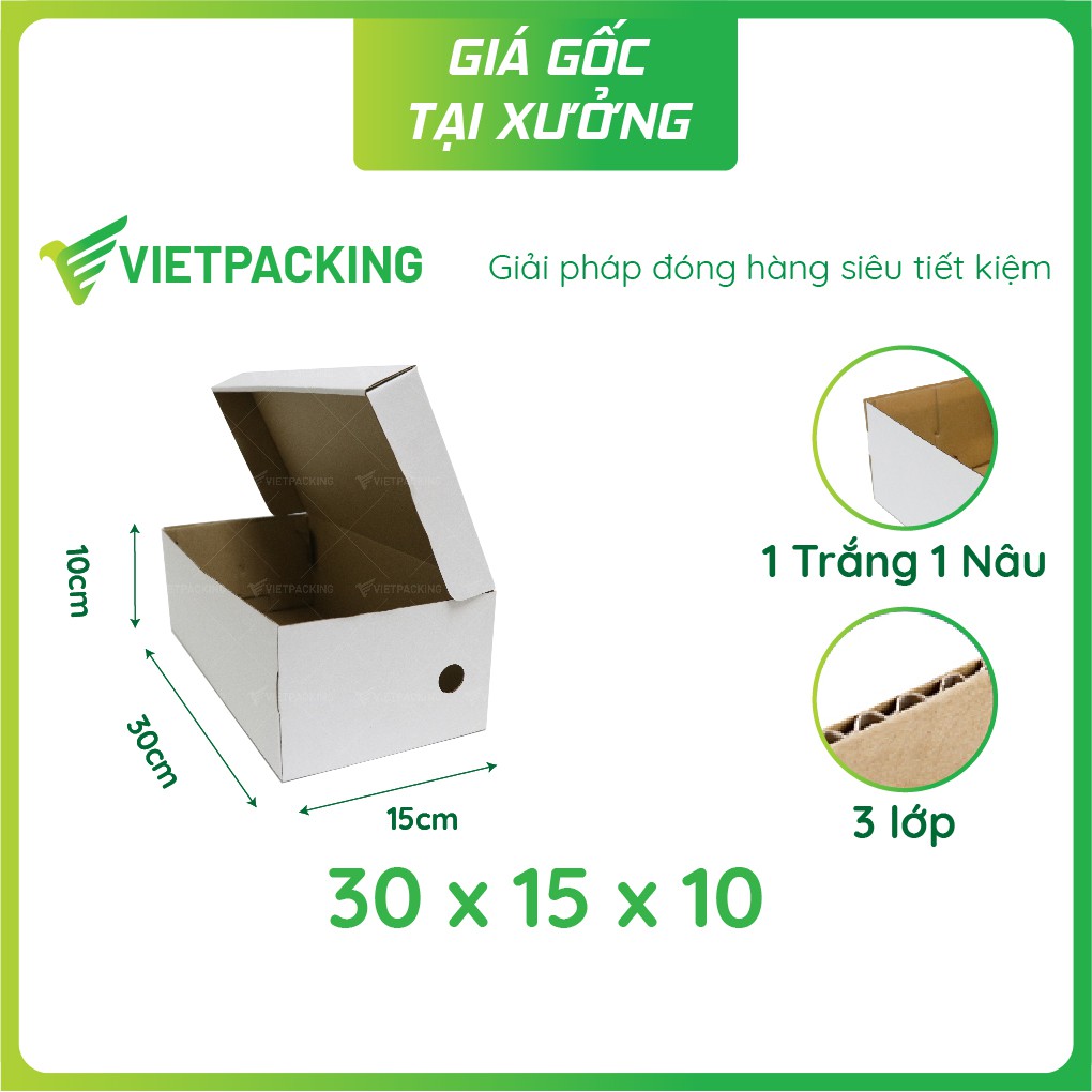 30x15x10 - 15 hộp carton đựng giày màu trắng siêu sang V170