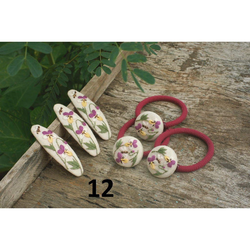 Kẹp mái,cặp tóc, dây buộc tóc thêu tay vải linen xinh xắn