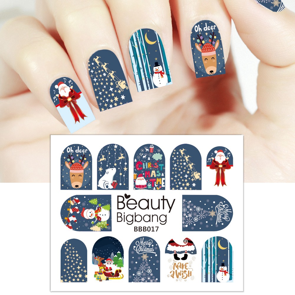 [Hàng mới về] Tờ sticker dán móng họa tiết Giáng Sinh trang trí móng nghệ thuật