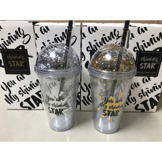 Ly nhựa 2 lớp cách nhiệt có ống hút-hap506