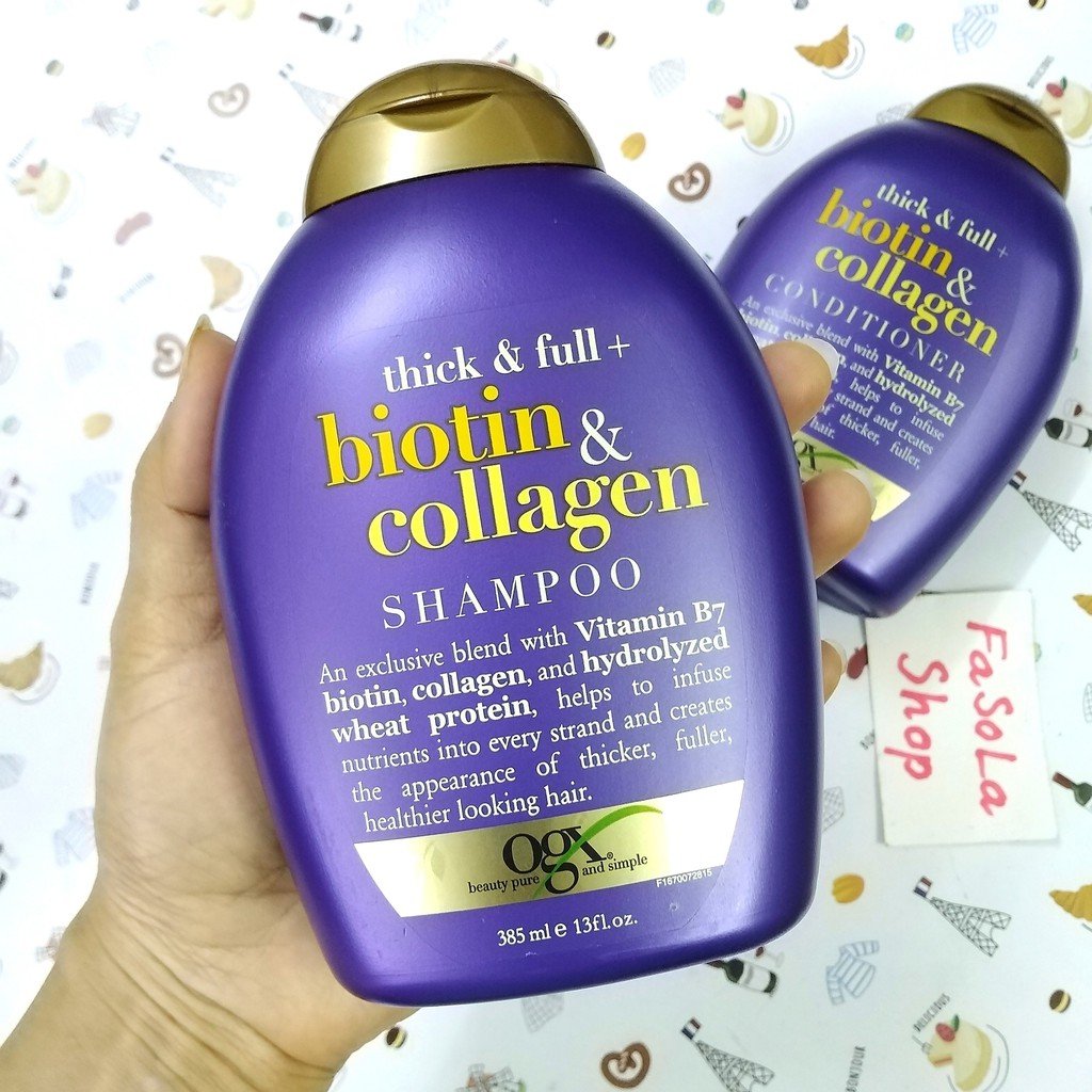 Dầu gội / xả OGX BIOTIN &amp; COLLAGEN Mĩ 385ml dầu hữu cơ, kích thích mọc tóc thick &amp; full