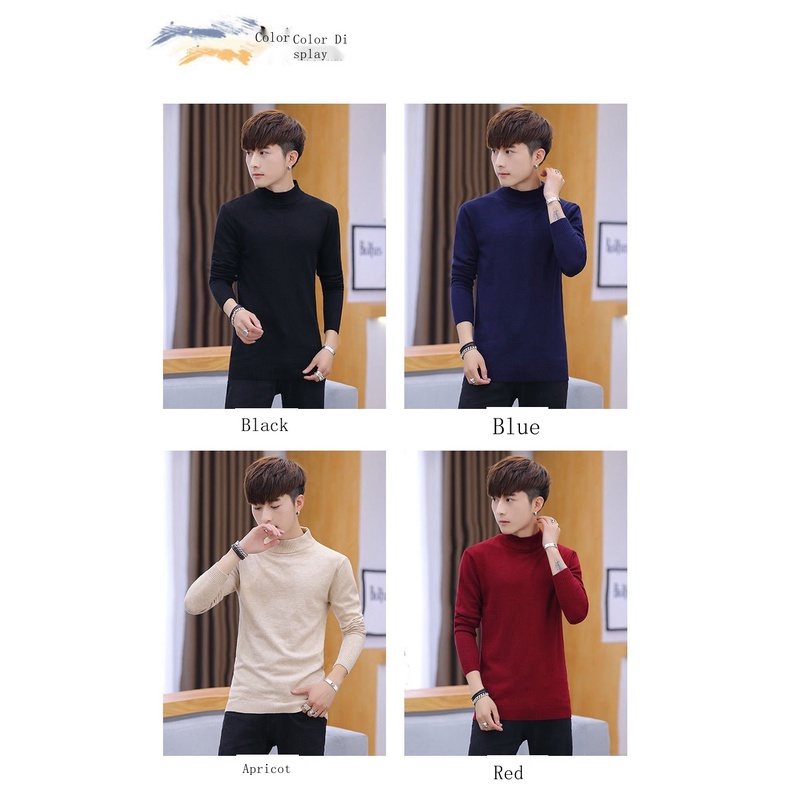 Áo sweater Cổ Lọ Màu Trơn Thời Trang Thu Đông Hàn Quốc Mới Cho Nam