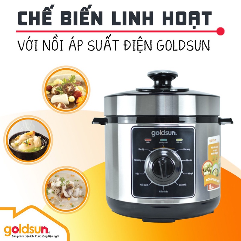 Nồi áp suất cơ Goldsun GPC5501, Nồi áp suất điện đa năng dung tích 6L công suất 1000W - Bảo hành chính hãng 12 tháng