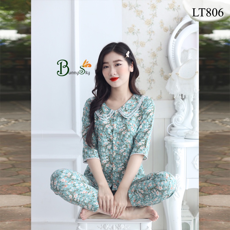 [Bunnysky] Đồ bộ nữ mặc nhà,quần áo mặc nhà kiểu tay lỡ quần dài chạm mắt cá