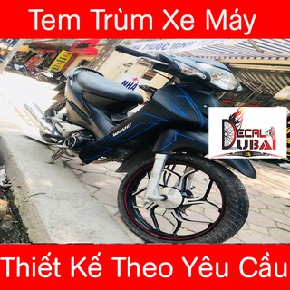 Tem Trùm Xe Wave Đen Chỉ Xanh