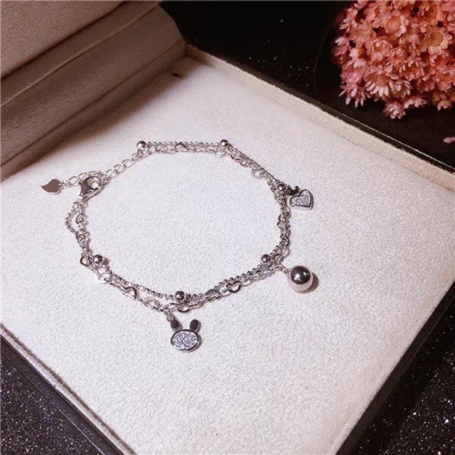 Lắc tay bạc H.A.S hình thỏ bunny đính đá - Vòng tay chuẩn bạc 925 LT0012