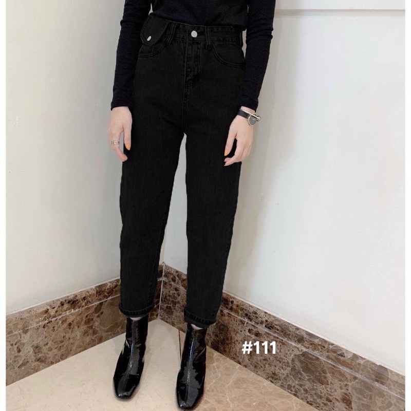 Bigsize(30-35)FREESHIP Quần Baggy Jeans Bò Túi Nắp Đen Lưng Cao ms 111 - Tc Shop Jeans
