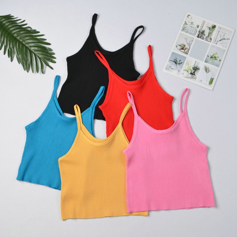 Áo Croptop Hai Dây Dệt Kim Ôm Dáng Nhiều Màu Sắc Đơn Giản Dễ Phối Đồ Cho Nữ