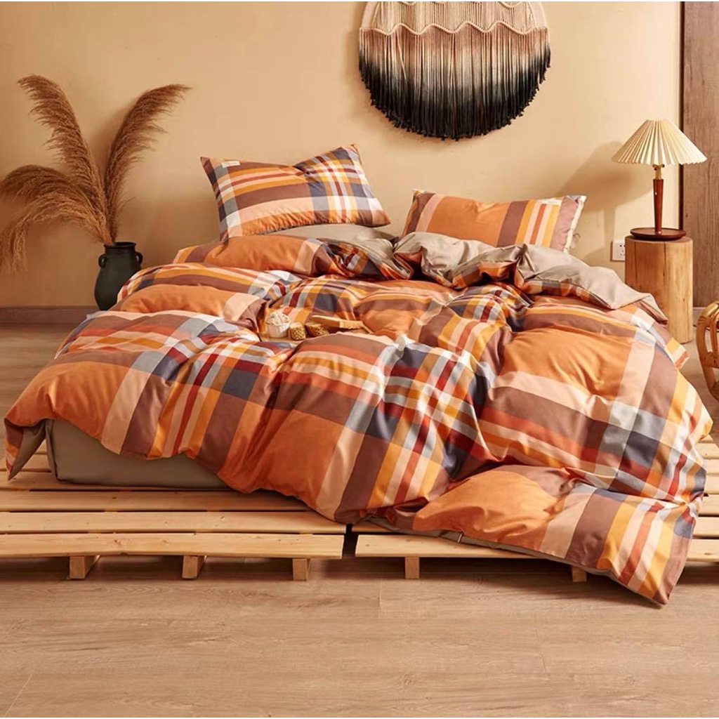 Bộ 4 Món Vỏ Chăn Ga Gối Cotton Tici Kẻ Caro Vintage Trẻ Trung Năng Động Cao Cấp Nhập Khẩu Size m6 m8 2m2 Napbedding