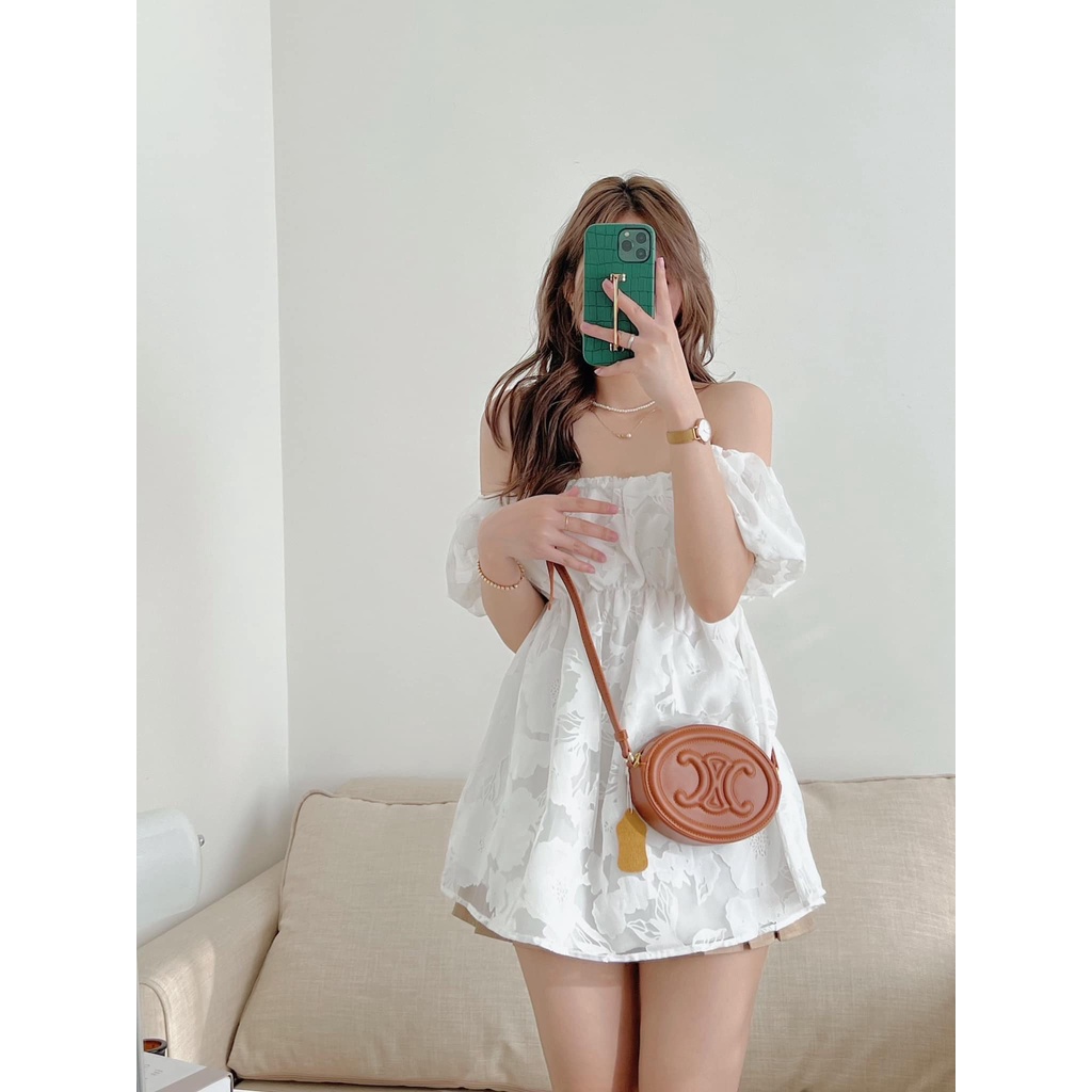 Áo trễ vai sexy chiết eo hoạ tiết hoa chìm tiểu thư. Áo trễ vai hoạ tiết hoa sang chảnh.