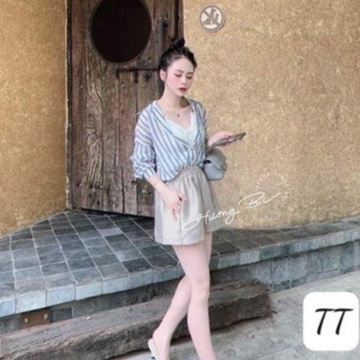 Sơ mi kẻ xanh màu hot chất đũi tơ mỏng mát form rộng vanmiushop