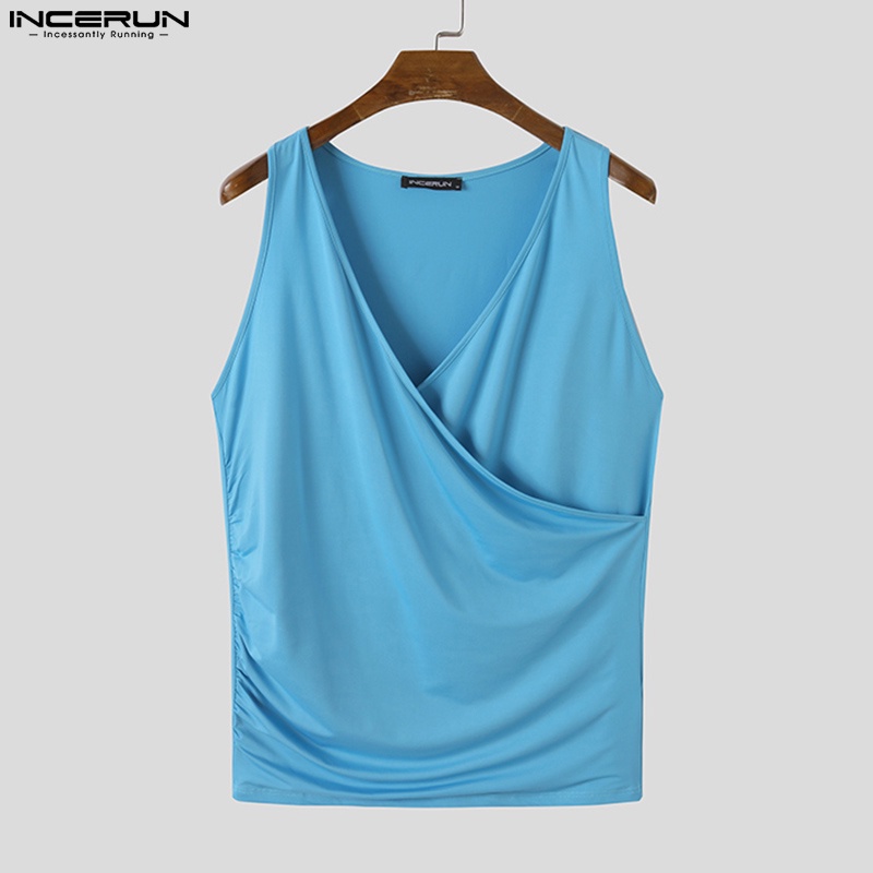 INCERUN Áo Ba Lỗ Cổ V Sâu Thời Trang Mùa Hè Dành Cho Nam 3 Màu Cá Tính