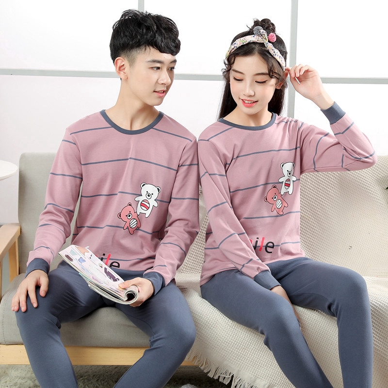 8-18Yrs Teen Boys Bear Sleepwear Soft Breathable Homewear Sleep Shirt Kids Girl 2pcs Cartoon Cotton Pyjamas