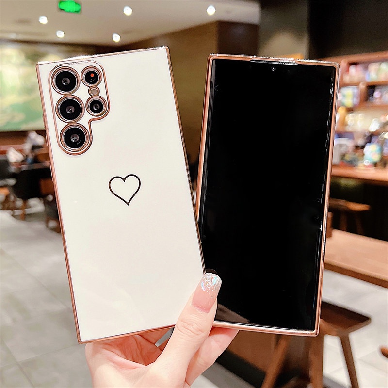 Ốp Điện Thoại Mềm Mạ Điện Họa Tiết Trái Tim Cho Samsung S22 Plus S22 Ultra A13 A33 A53 S20 S21 FE 5G