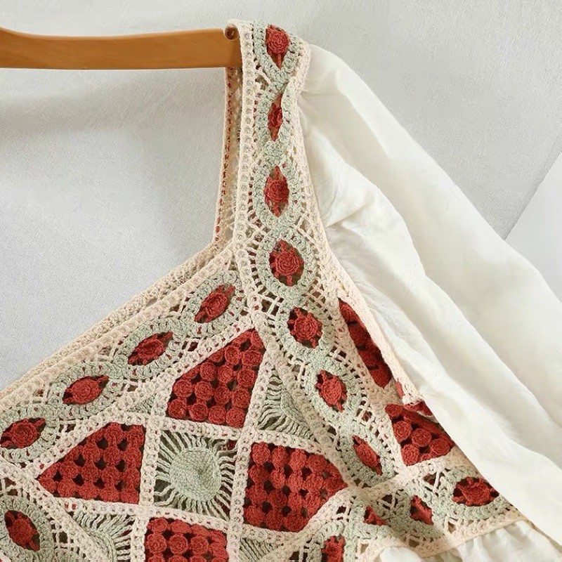 Áo boho vintage phối len đan