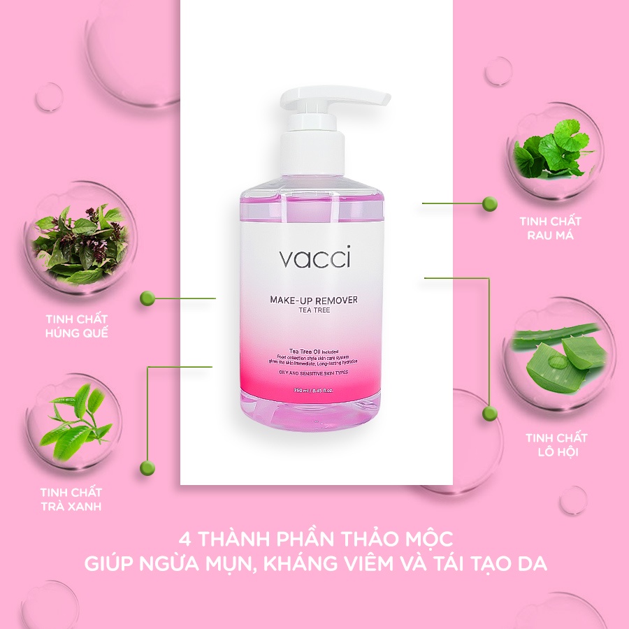 Nước Tẩy Trang Chiết Xuất Trà Xanh VACCI Không Cồn Dịu Nhẹ An Toàn Cho Da Nhạy Cảm 250ml