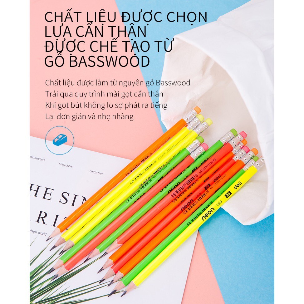 Hộp 12 Bút Chì Tam Giác Neon Deli U518