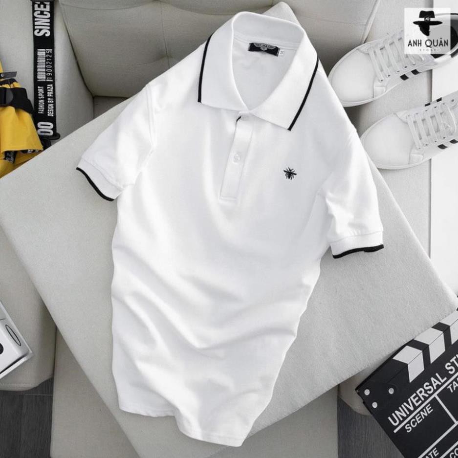 Áo thun nam có cổ ngắn tay Hamino màu trắng đen vải thun cotton co giãn form basic cao cấp đẹp VNXK E3