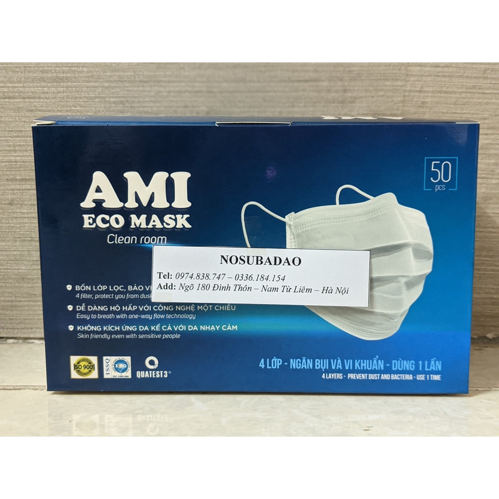 Khẩu trang y tế AMI 4 lớp giấy kháng khuẩn hàng công ty hộp 50 chiếc